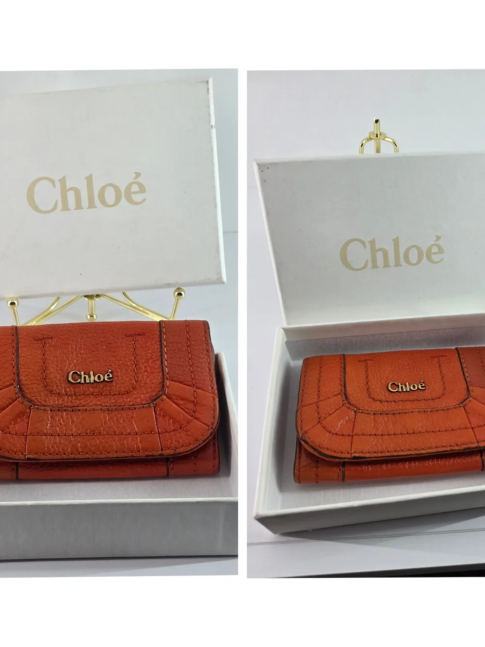 Chloe Orange Leather Keycase W/ Box